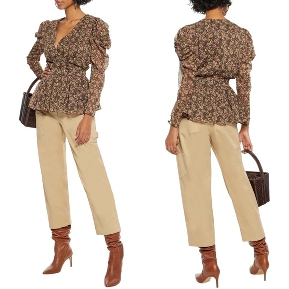 Walter Baker Rita Wrap Effect Georgette Peplum Top, Multicolor Floral, Size S - Picture 1 of 11